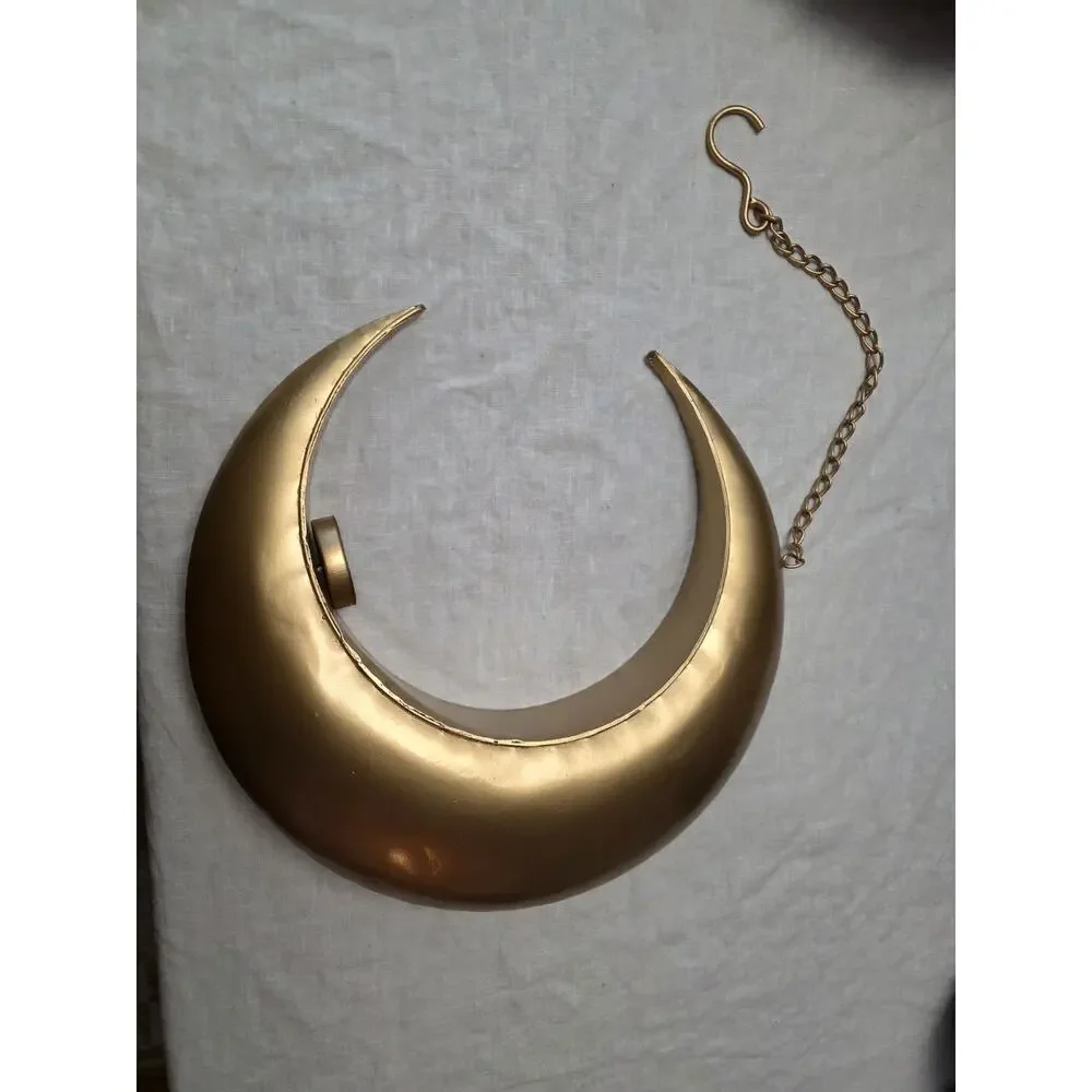 Brass Style Hanging Crescent Moon Candle Or Small Plant Holder MCM Celestial